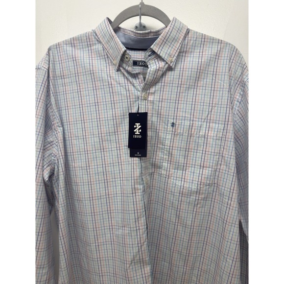 IZOD Performance Comfort Shirt Large Long‎ Sleeve Stretch Button Down Check #59 - Picture 2 of 8